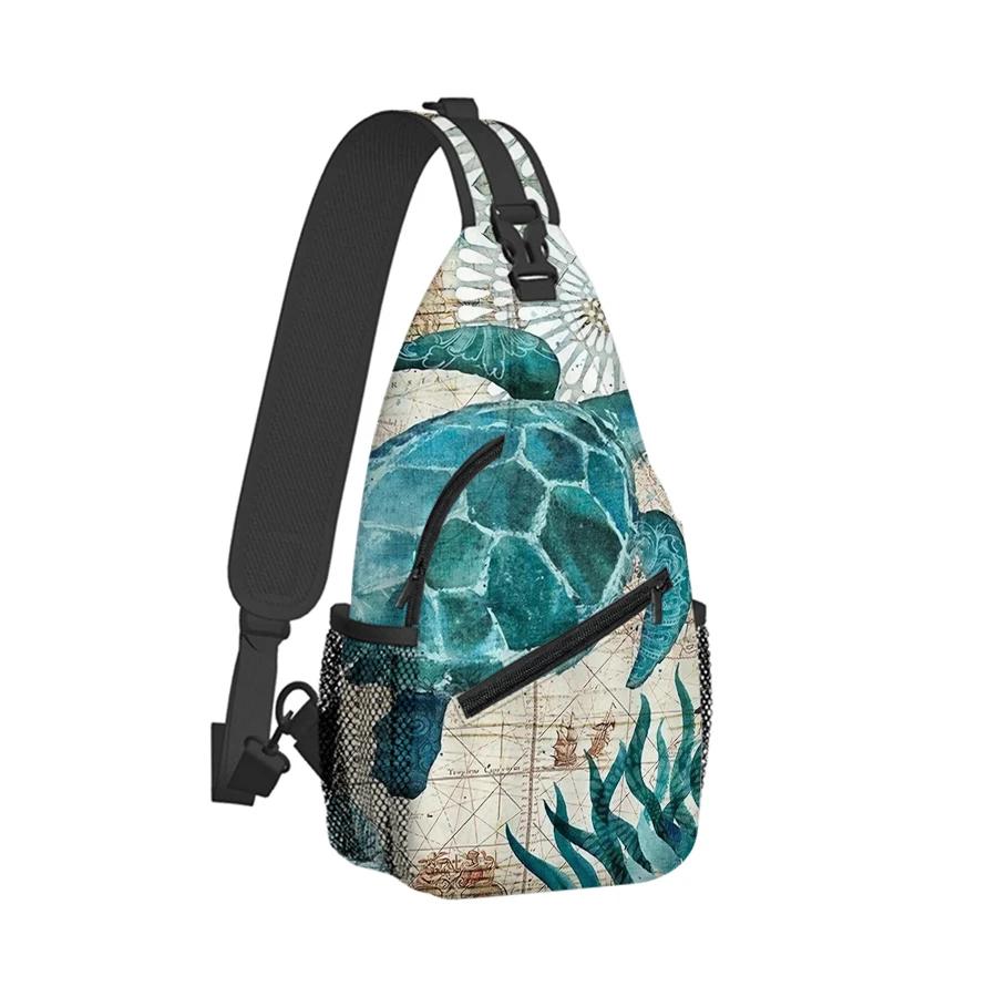 Sea Turtle Pattern Small Chest Bag Men's and Women's Best Gift 2D Flat Cartoon Large Capacity Outdoor Sports Leisure Fashion