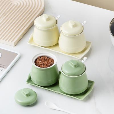 Japan Creative Solid Color Seasoning Jar Set Ceramic Salt Pepper Shakers Sugar MSG Storage Bottle Home Kitchen Cooking Supplies