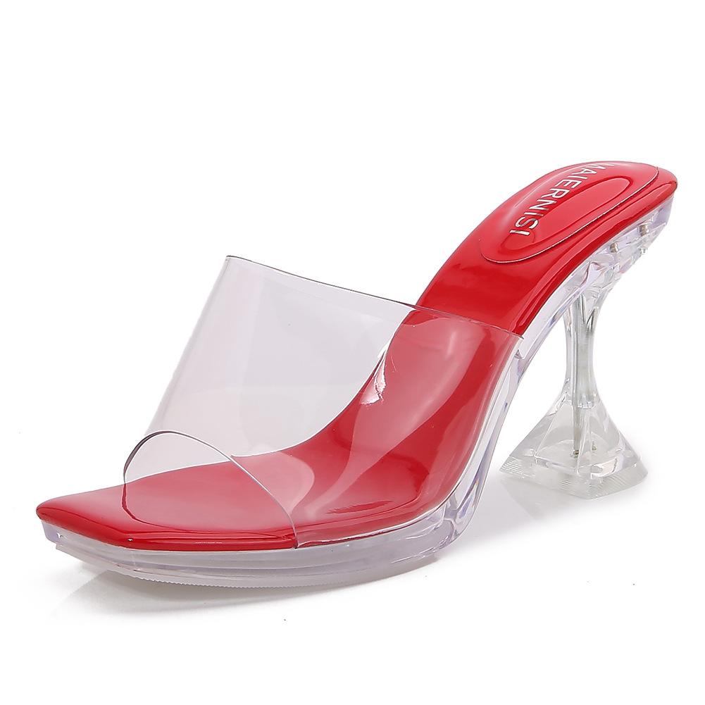 Wine Glass and Super High Heels Waterproof Table Transparent Crystal Fish Mouth Sandals Model Catwalk Slippers Female Summer