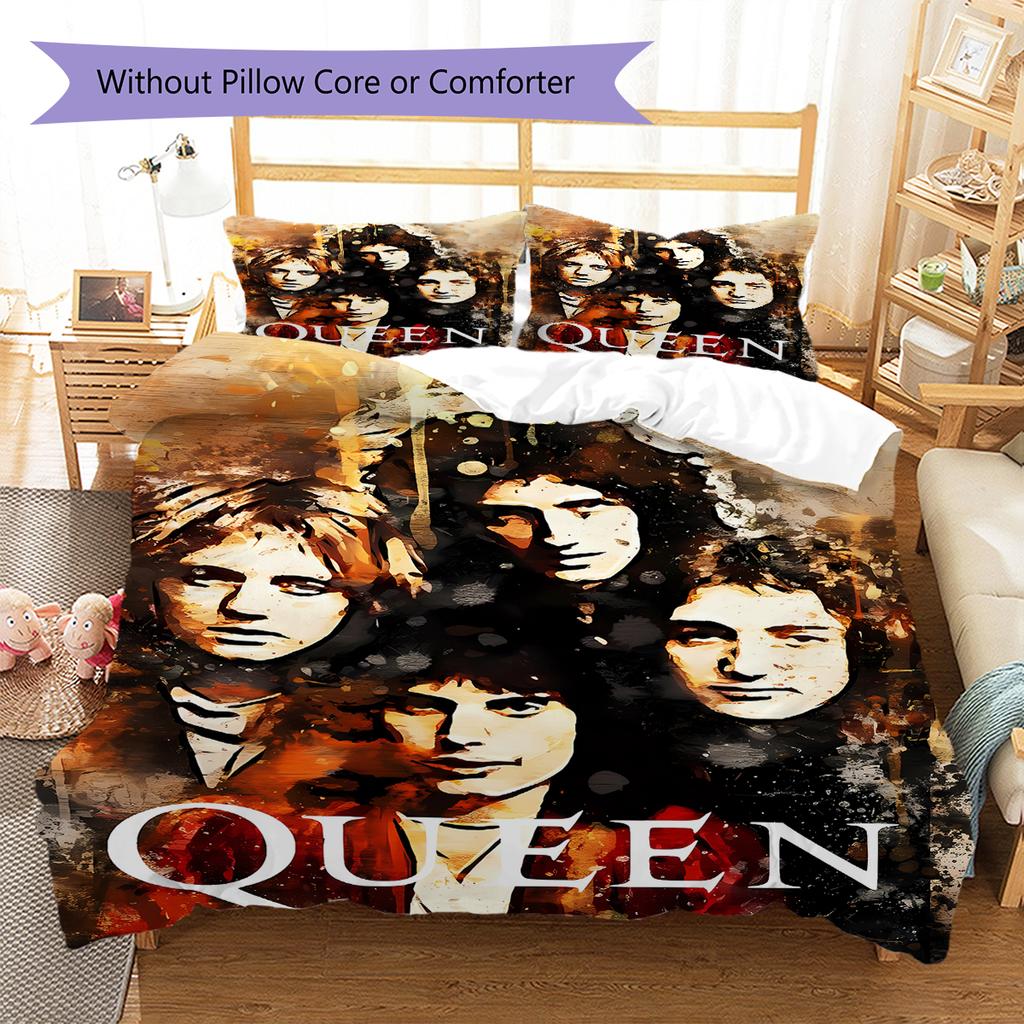 Queen Freddie Mercury Muster Bettwäsche, Steppbett Set Bettbezug Kissenbezug Zuhause Geburtstagsgeschenk (1 Bettbezug + 2 Kissenbezüge, ohne Füllung)
