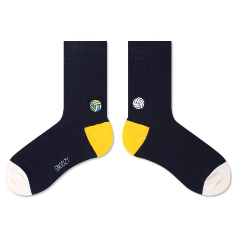 SNOOZY Volleyball Embroidered Socks (Navy Yellow)