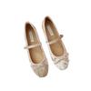 Inner Heightening Women's Shoes French Suede Bow Pig Nose Ballet Single Shoes Women's One-word Buckle Strap Flat Mary Jane Shoes