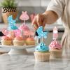 Glitter Paper Baby Theme Picks 12Pcs Boy Girl Birthday Cake Toppers Themed Cupcake with Party Supplies Bottle Stroller Bow Suit Cardboard