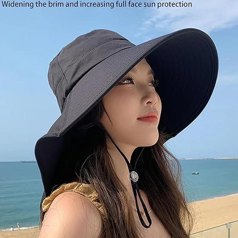 New Large Bucket Sun Protection Hat for Men Women Girls Fishing Purple Wide Brim Cap with Neck Cover Outdoors UV Protection
