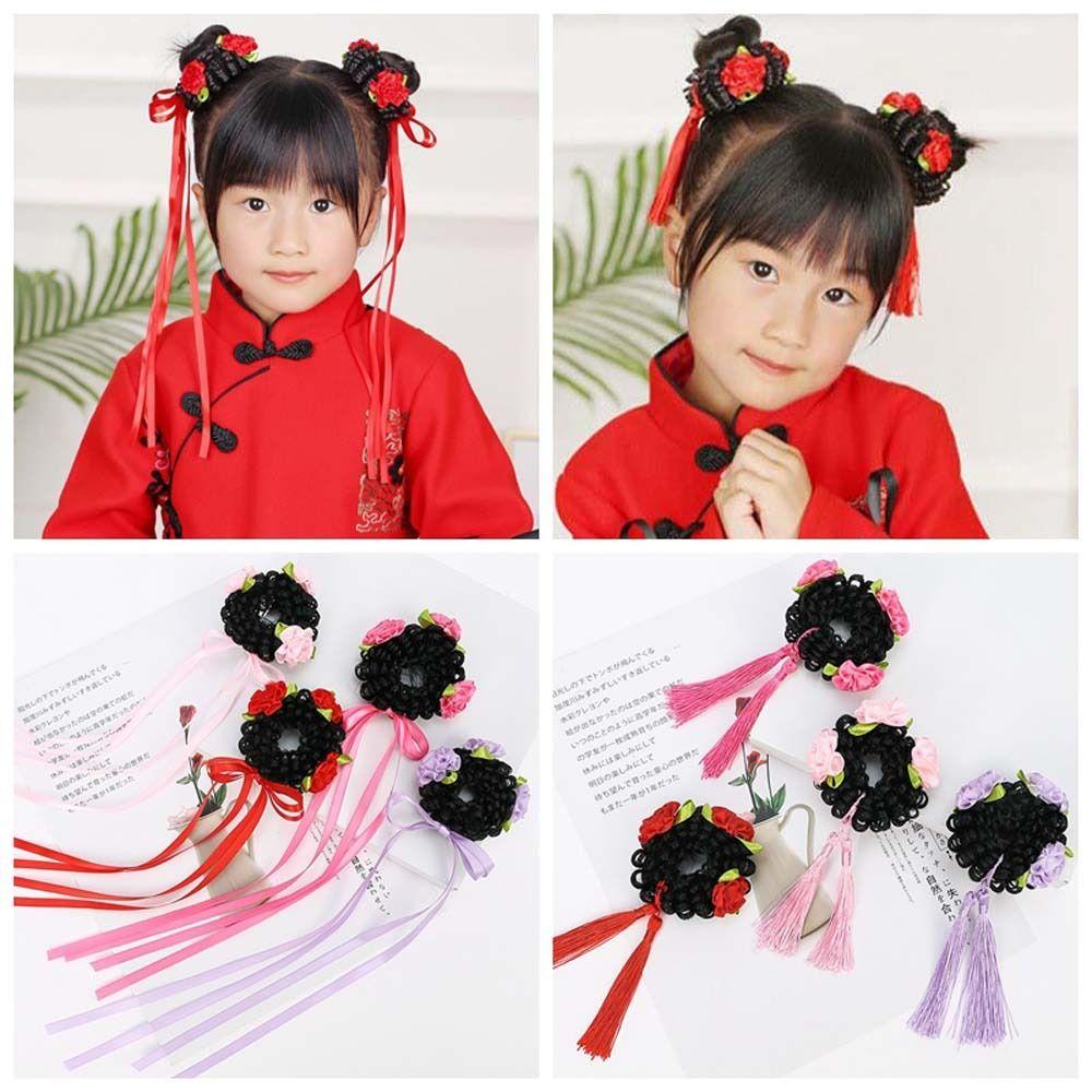 

Long Ribbon Ancient Style Scrunchines Bowknot Children Hair Ring Flower Wig Braid Hair Rope Party