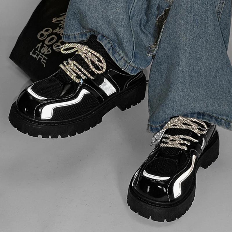 Men Casual Shoes Platform British Style Night Glow Design Oxfords High Quality Lace Up Derby Shoes Fashion Outdoor Shoes Male