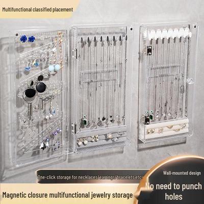 Transparent Dustproof Jewelry Display Stand & Storage Box for Necklaces and Earrings - No Punching Required
