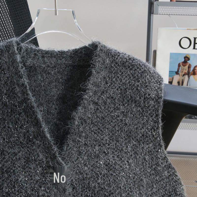 High-End Women's Sequin Knitted Sleeveless Cardigan Vest - Perfect for Layering In Spring, Autumn, and Winter 2025