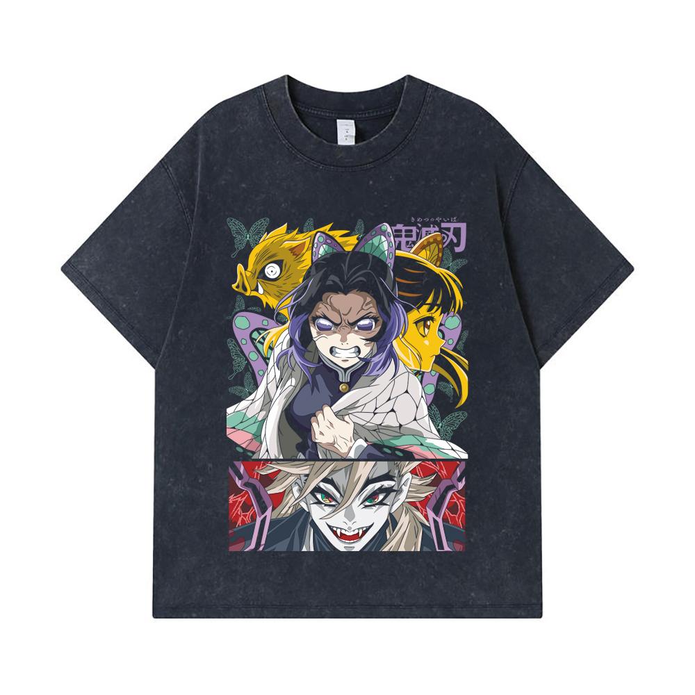 275 GSM Washed T-shirts 100% Cotton Demon Slayer V119 Shinobu Print Unisex Heavy Cotton T Shirt