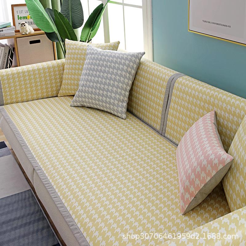 Sofa Cushion Summer Non-Slip Small Plaid Ice Silk Seat Cushion for Summer Simple Summer Style Fresh Backrest Towel Sofa Cover