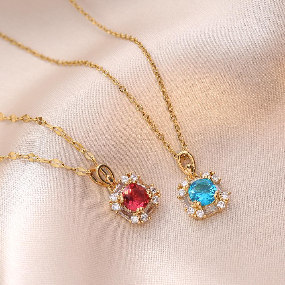 

Colored Zircon Geometric Pendant Titanium Steel Necklace for Women