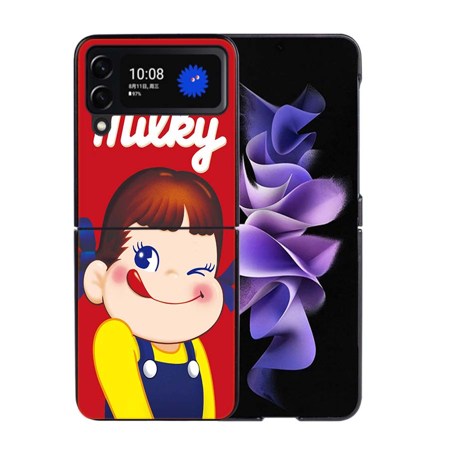 F-Fujiya M-Milky P-Peko C-chan Cartoon Phone Case For Samsung Z Flip 7 6 5G Galaxy Z Flip4 Z Flip5 Z Flip3 Coque Black Hard PC S