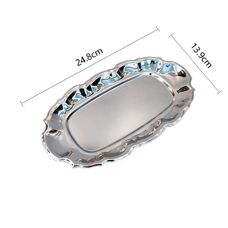 

Oval Stainless Steel Cake Tray Afternoon Tea Dessert Plate Silver Jewelry Mirror Surface Storage Tray Trays Decorative Organizer