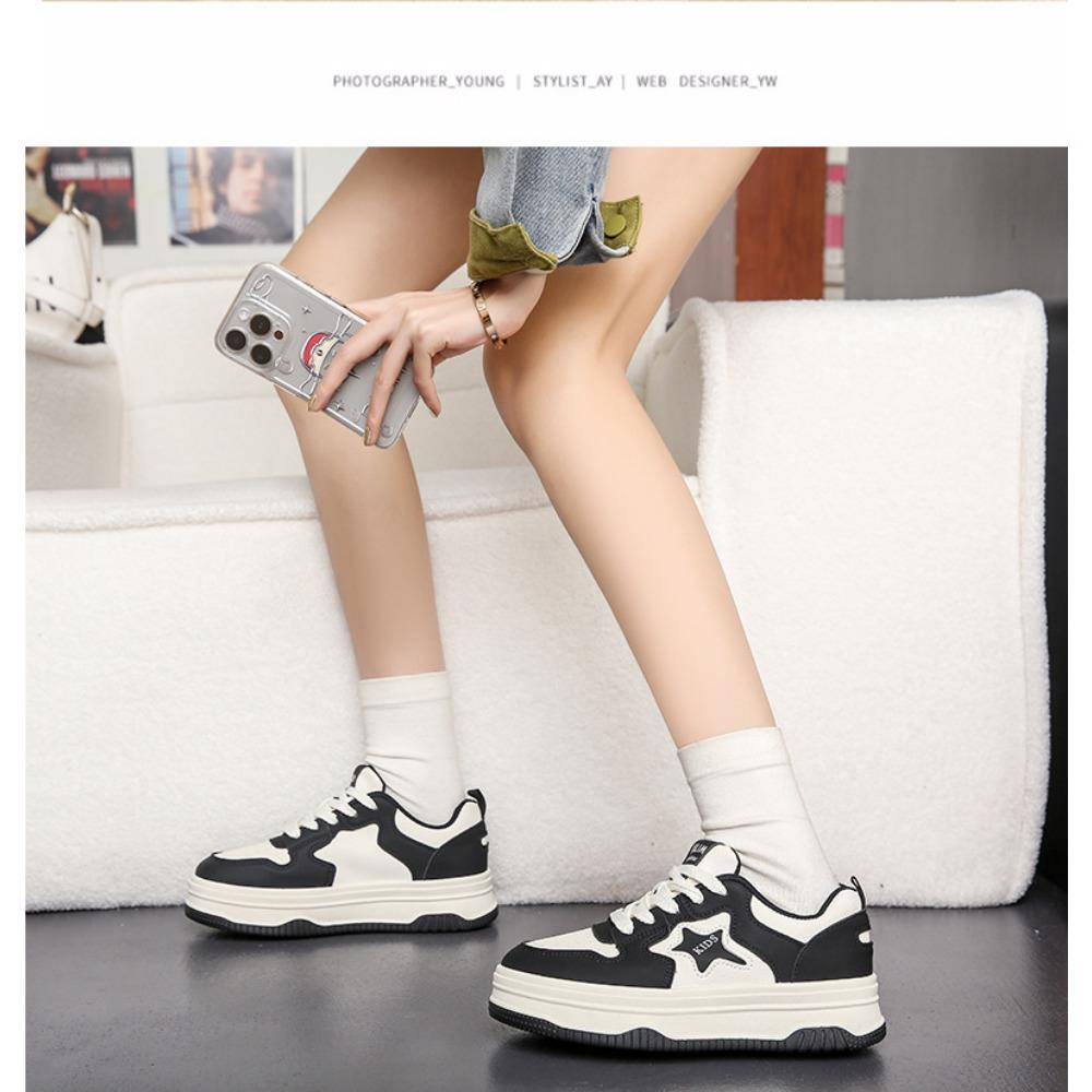 Soft Leather Women's Board Shoes Thick Soled Flat Bottomed Casual Single Shoes