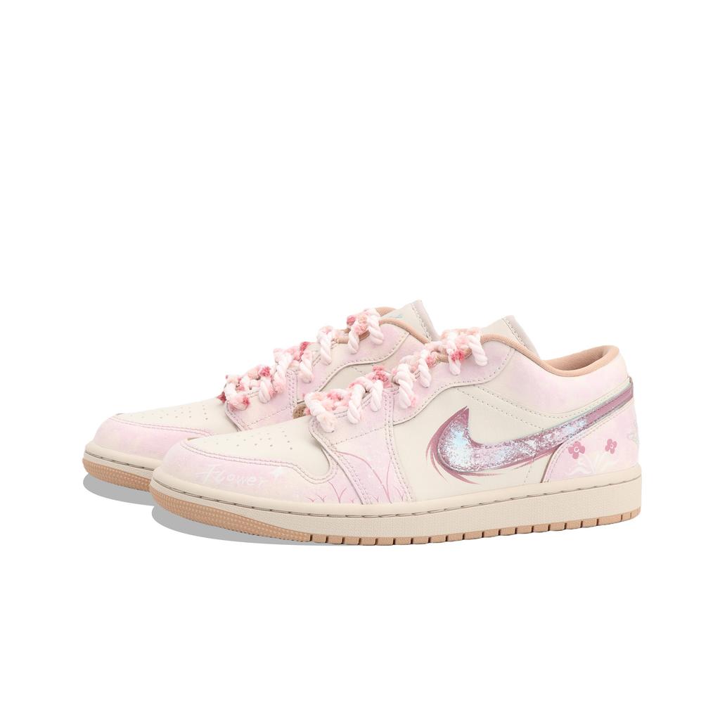 Jordan Air Jordan 1 Moonlit River, Pink Bloom Flower Sea Cushioning Slip Resistant Abrasion Resistant Low Top DC0774-130 (Team1335-)