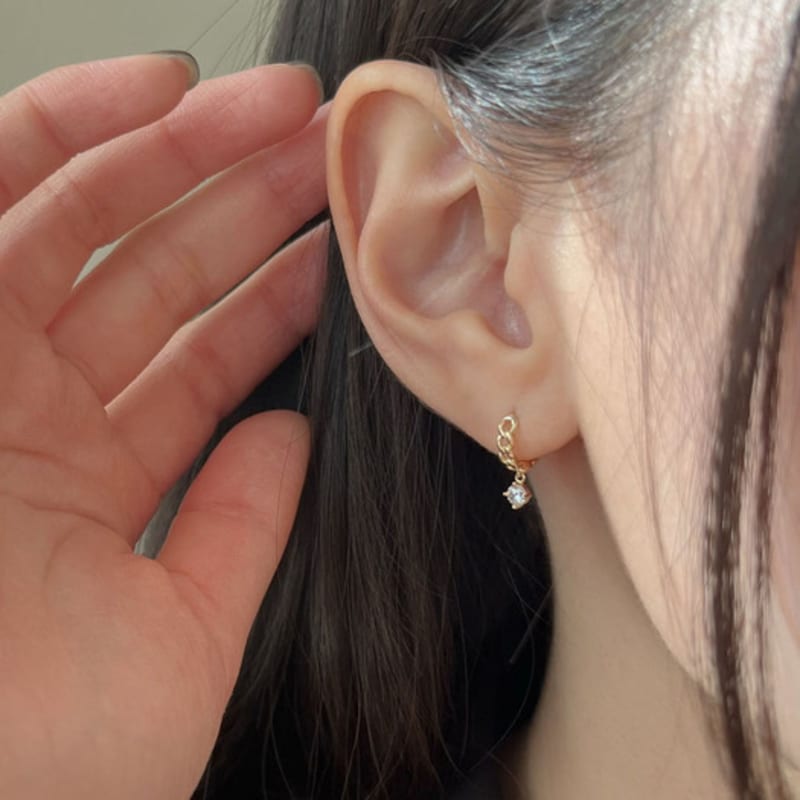 youngglow 14k chain drop cubic one touch ring earrings