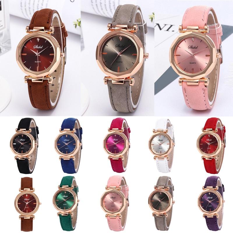 Elegant Women Vintage Matte Faux Leather Rhombus Crystal Stones Quartz Wrist Watch