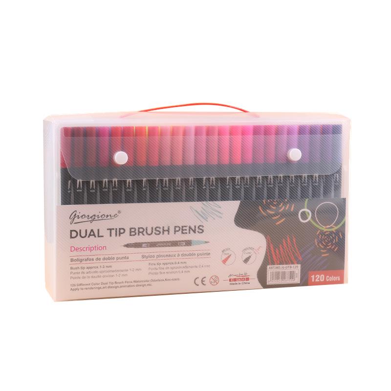 Giorgione Double-Ended Water-Based Fineliner Brush Pens: 24 & 80 Washable Colors