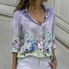 Gradient Color Button Women's Shirt Vintage Flower Chiffon Blouse Spring Loose Long Sleeve Tops for Women