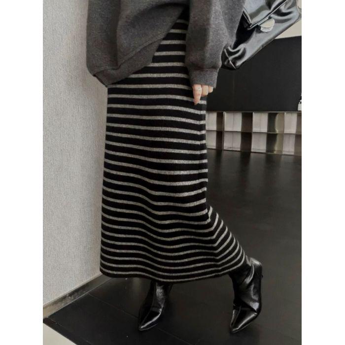 

Women s High Waist Color Block Striped Midi Skirt - Winter Korean Style One Size [85-120 jin] чорний