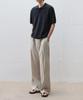 DRAW FIT Double-Pleated Elastic Wide Linen Slacks [Oatmeal]