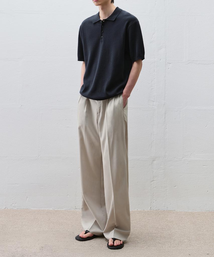 DRAW FIT Double-Pleated Elastic Wide Linen Slacks [Oatmeal]