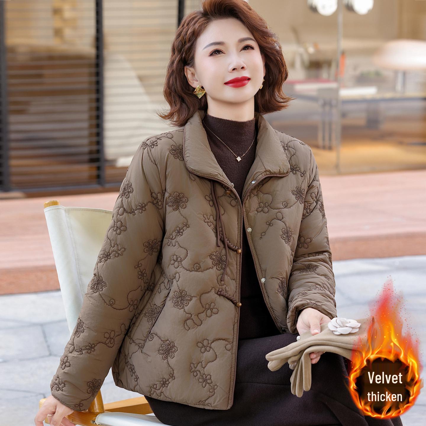 

Mom s Winter Chinese Style Velvet-Lined Cotton Jacket for Middle-Aged & Elderly Women - Thickened Outerwear 3XL (Recommended 120—135 catties)
