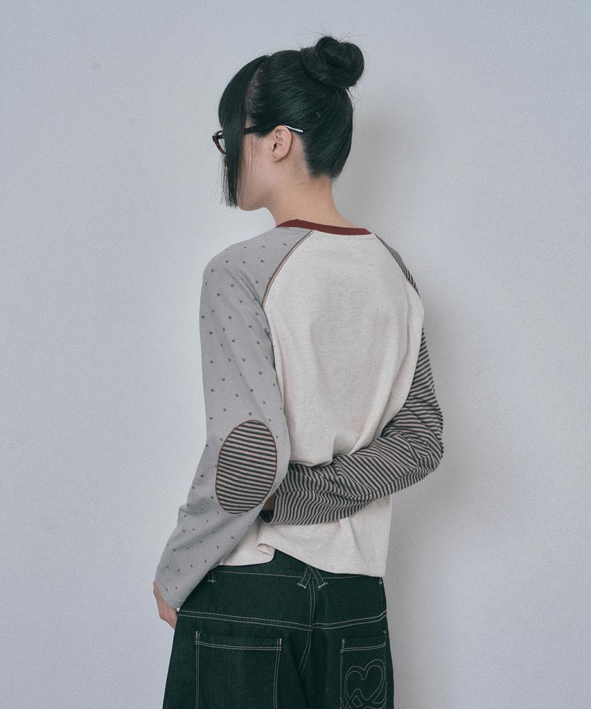 MOO Horse Multi-Pattern Raglan Long Sleeve - Oatmeal