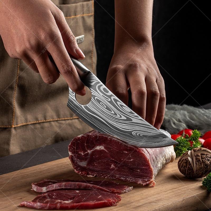 Professionelles scharfes Metzgermesser für zu Hause, Edelstahl, kleiner Krummsäbel, komfortables Griffdesign, Küchenmesser mit Messerschale