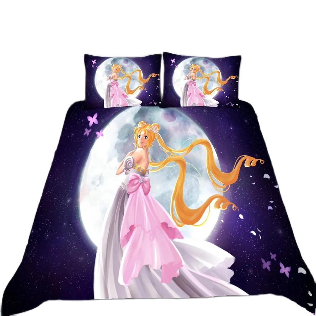 Kawaii Anime Sailor Moon Bedding Set Beautiful Girl Duvet Cover Girls Pink Quilt King Queen Twin Comforter Set With Pillowcase