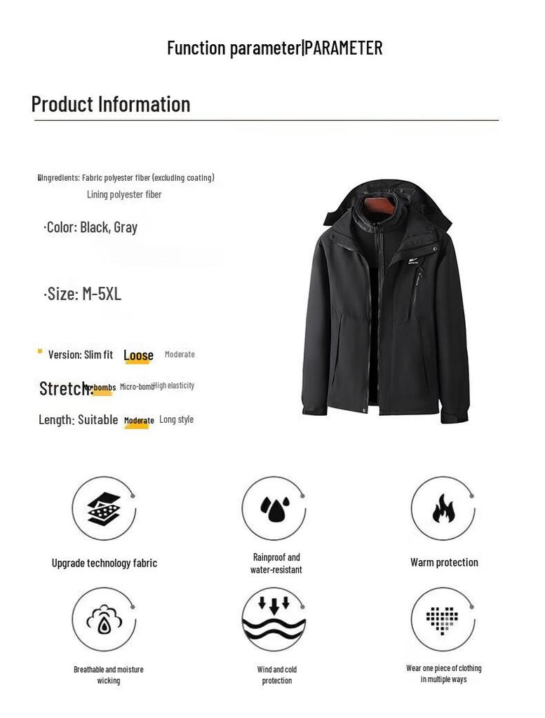 Men's 3-in-1 Outdoor Windproof Waterproof Jacket Model 2820