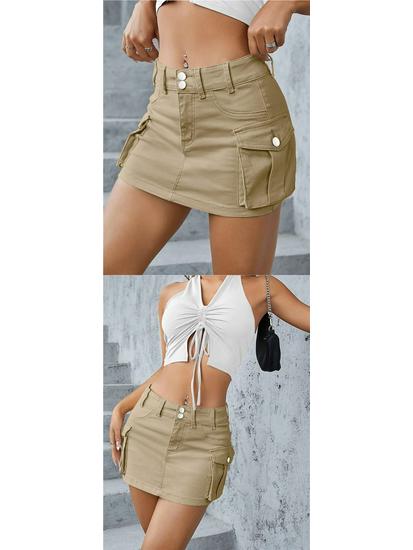 European & American Street Style Low-Waist Slim Fit Solid Color Autumn Skirt for Women