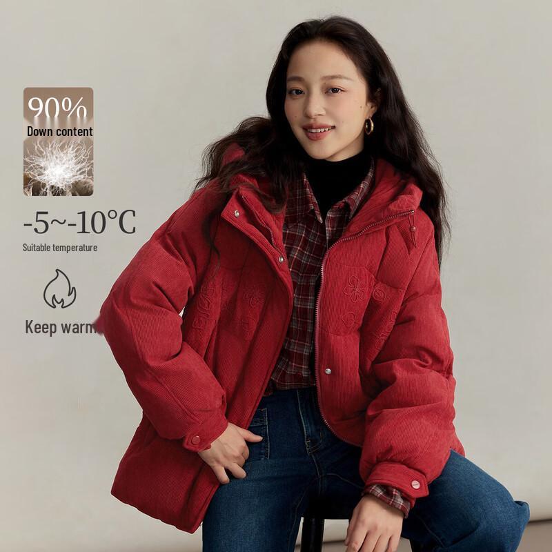 INMAN Vintage Embroidered Hooded Corduroy Down Jacket