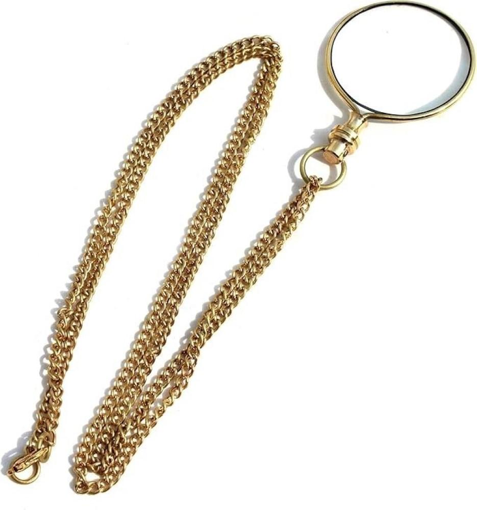 Brass Magnifying Glass Optical Magnifier Lens with Necklace Chain Monocle