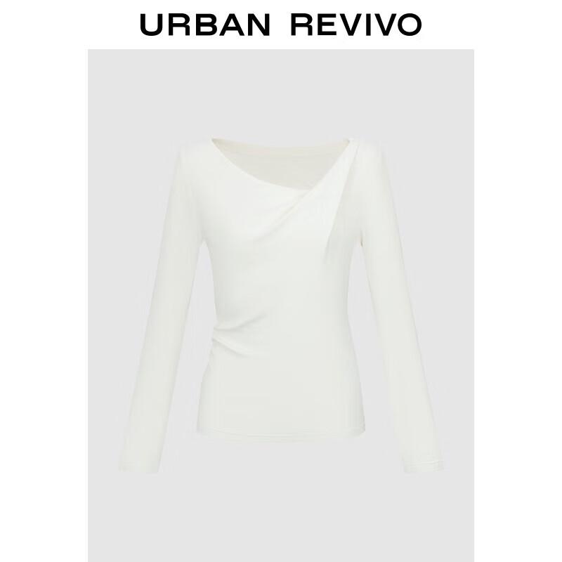 UR Women's Elegant Drape Neck Pleated Slim Long Sleeve T-Shirt