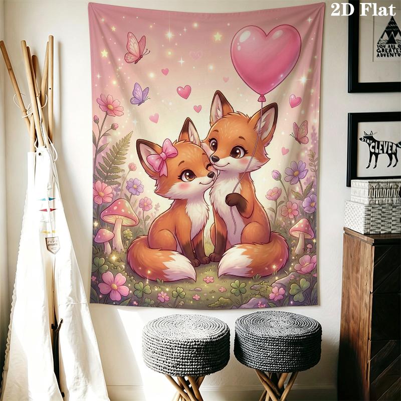 Cute Cartoon Animals Wall Tapestry Aesthetic Wall Hanging Printed Fabric Blanket Decorative Tapestries for Bedroom Living Room Home Decor