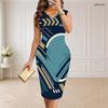 Women Plus Size V Neck Sleeveless Printed Bodycon Midi Dress