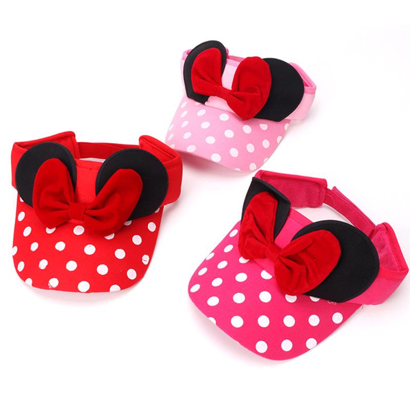 Disney Minnie Baby Girl Hollow Hat Cute Polka Dot Big Bow Children's Baseball Cap Outdoor Sports Children's Sun Hat