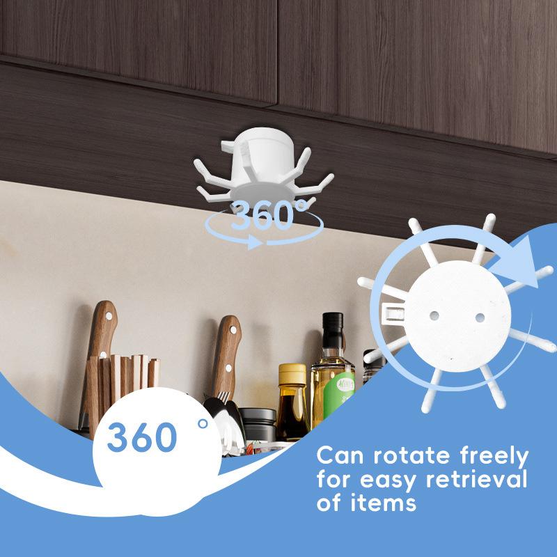 Kitchen Under Cabinet Utensil Hanger Rotatable Kitchen Storage Hooks Rotating Kitchenware Hook Under Cabinet For Towel Bag