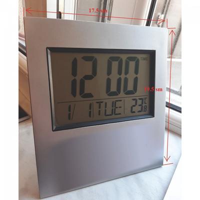 LCD Digital Silver Table Clock / Wall Clock With Calendar Temperature Alarm