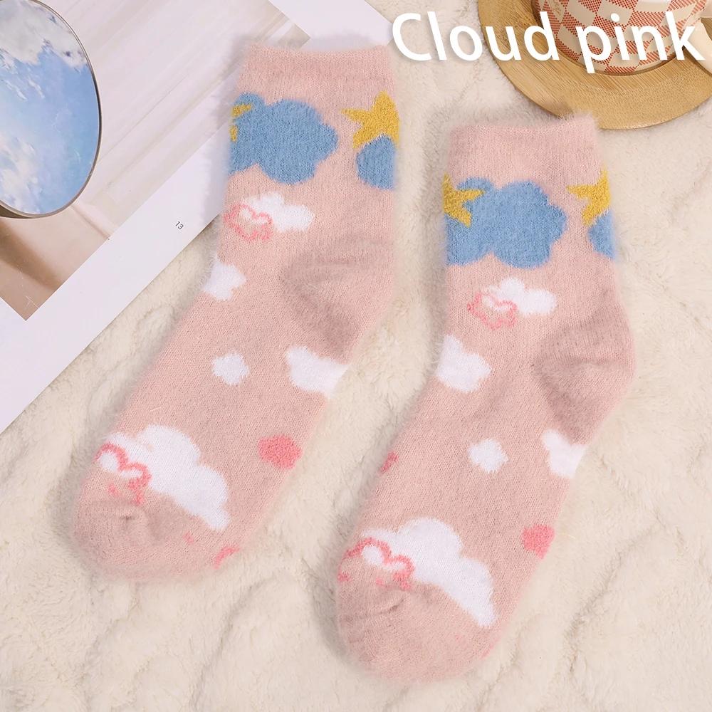 Winter Snug Plush Warm Socks Women Cartoon Thermal Middle Tube Sock Girls Feet Protection Bright Color Soft Thick Lining Hosiery