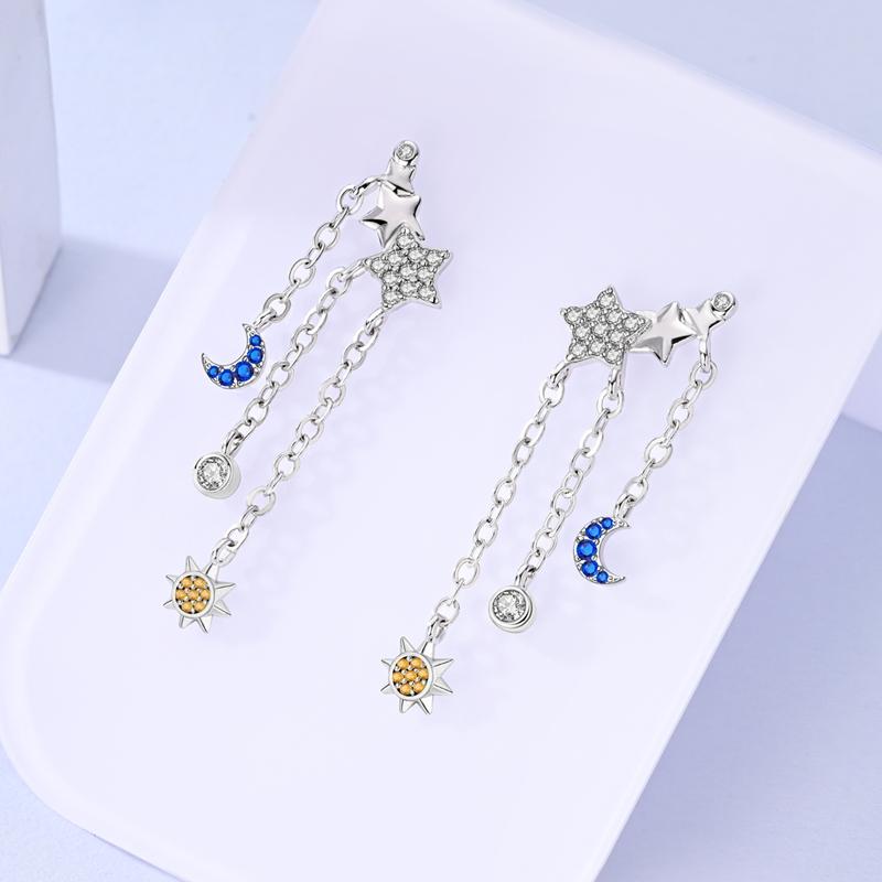 Original Design Hoop Earrings For Women 925 Silver Colorful Zircon Star Moon Series Elegant Jewelry DIY Making