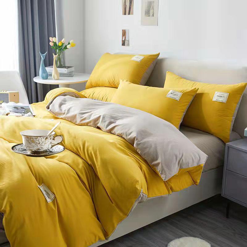 G5Z Einfarbige gewaschene Baumwoll-Bettbezug, hautfreundlich, erhältlich in Einzel- und Doppelgrößen mit Kissenbezug für Studenten