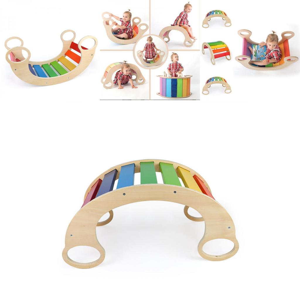 Wooden Balance Board For Kids Indoor Play With Rainbow Rocker For Sensory Development