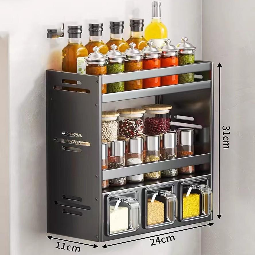 Wall-Mounted Kitchen Spice Rack: Multifunctional Organizer for Condiment Jars and Bottles