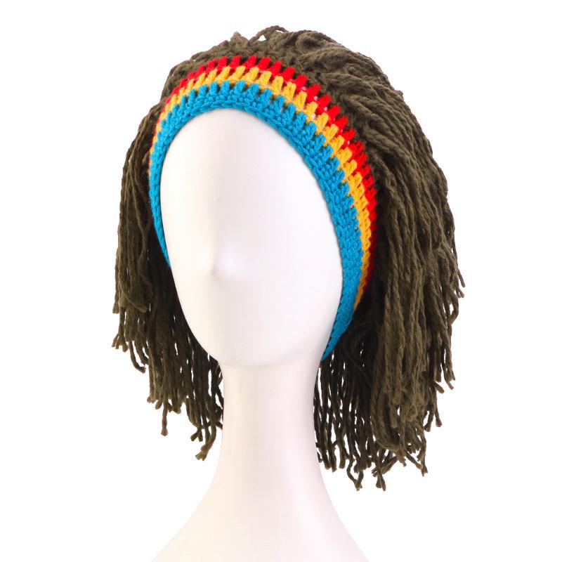 Men Women Synthetic Wig False Braid Dreadlocks Beanie Cap Handmade Crochet Hat Cosplay Party Headwear Warm Knitted Wig Hat