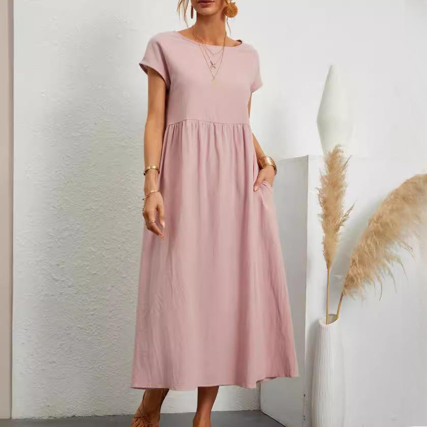 GMXIA Solid Colour Sleeveless Loose Cotton Linen Plug Pocket Women's Dresses