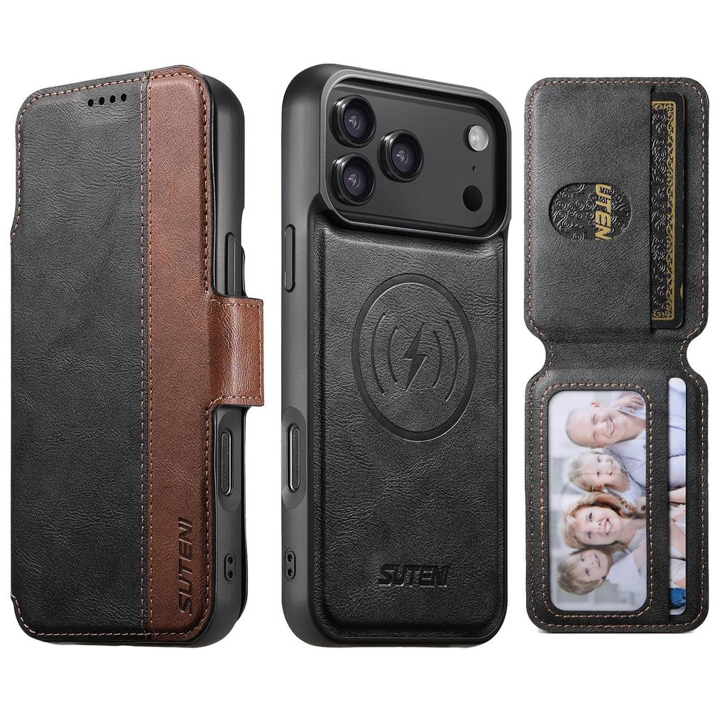 iPhone 17 Pro Max Leather Flip Case with Card Slot, Magnetic and Three-in-One Wireless Charging Stand