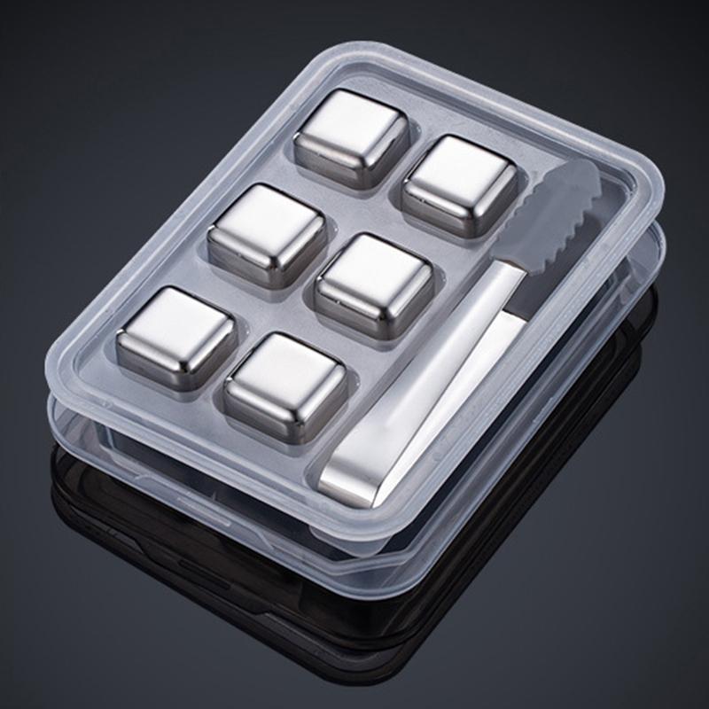 4/6/8 Delar Livsmedelsklassat Rostfritt Stål Iskuber Whiskey Rostfritt Stål Iskuber Set med Silikontång och Iskubsbrickor