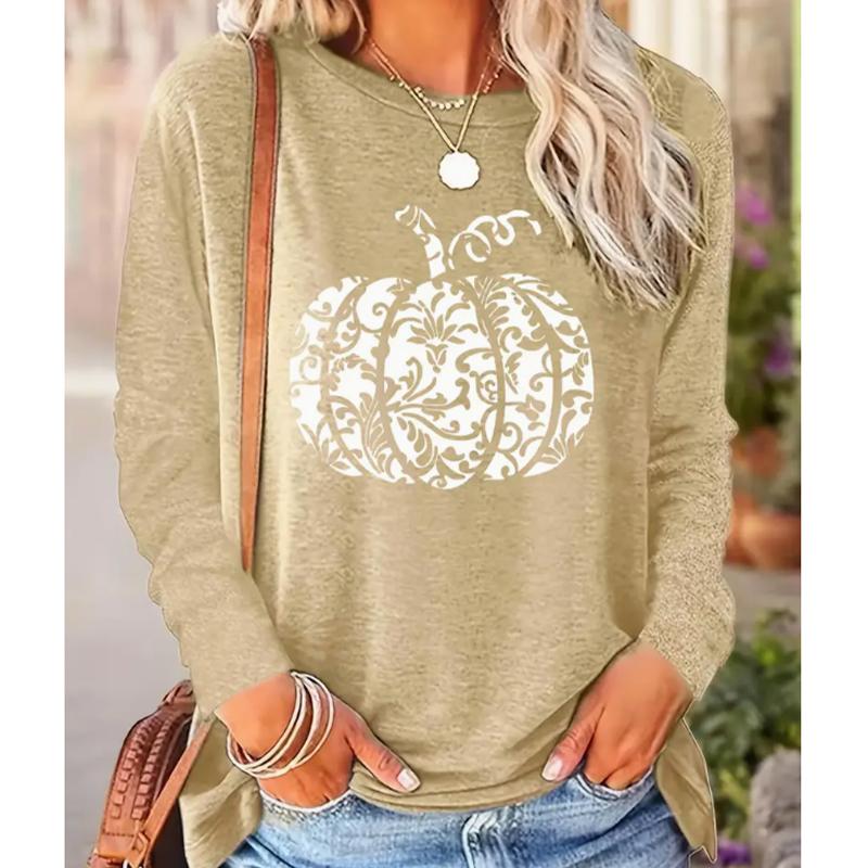 

2025 Осень и Зима Женский Новый Повседневный Топ с Круглым Вырезом и Длинным Рукавом с 3D-Принтом Тыквы 8XL жёлтый